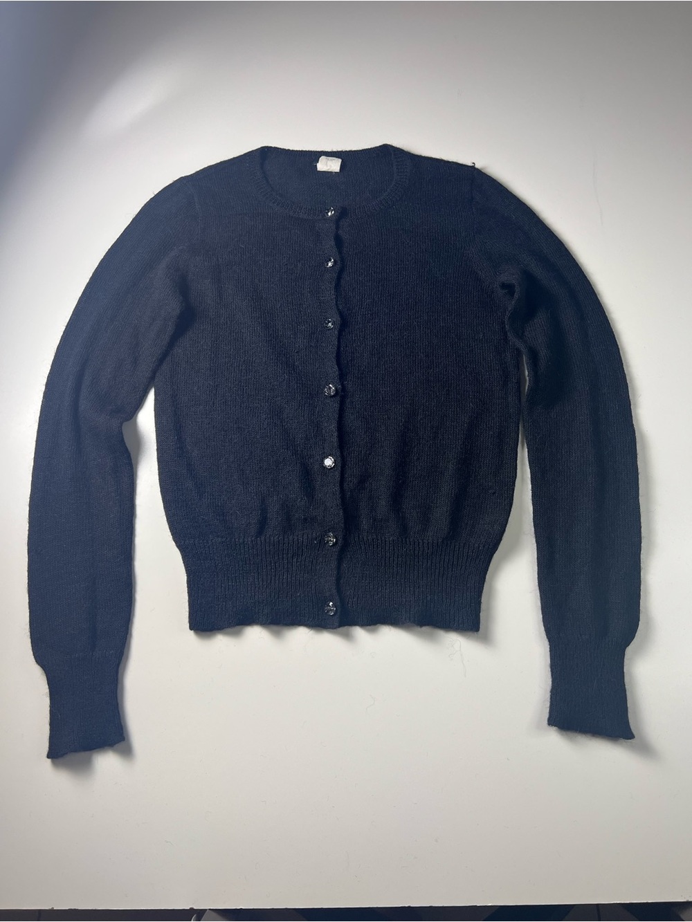 J. Crew Black Crewneck Button-Front Cardigan Sweater